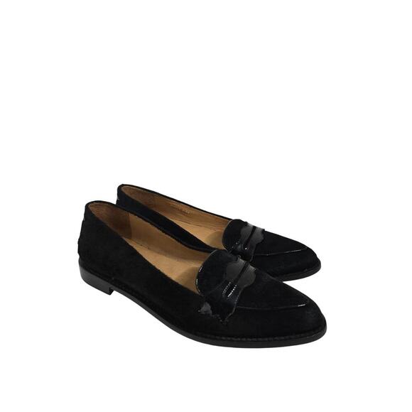 LUCCHESE WOMEN'S BLACK PONY HAIR LEATHER W/ PATENT LEATHER INLAY LOAFER SZ 7.5B - Picture 2 of 8